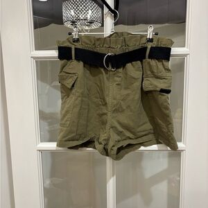 H&M Khaki Cargo Shorts with Black Belt